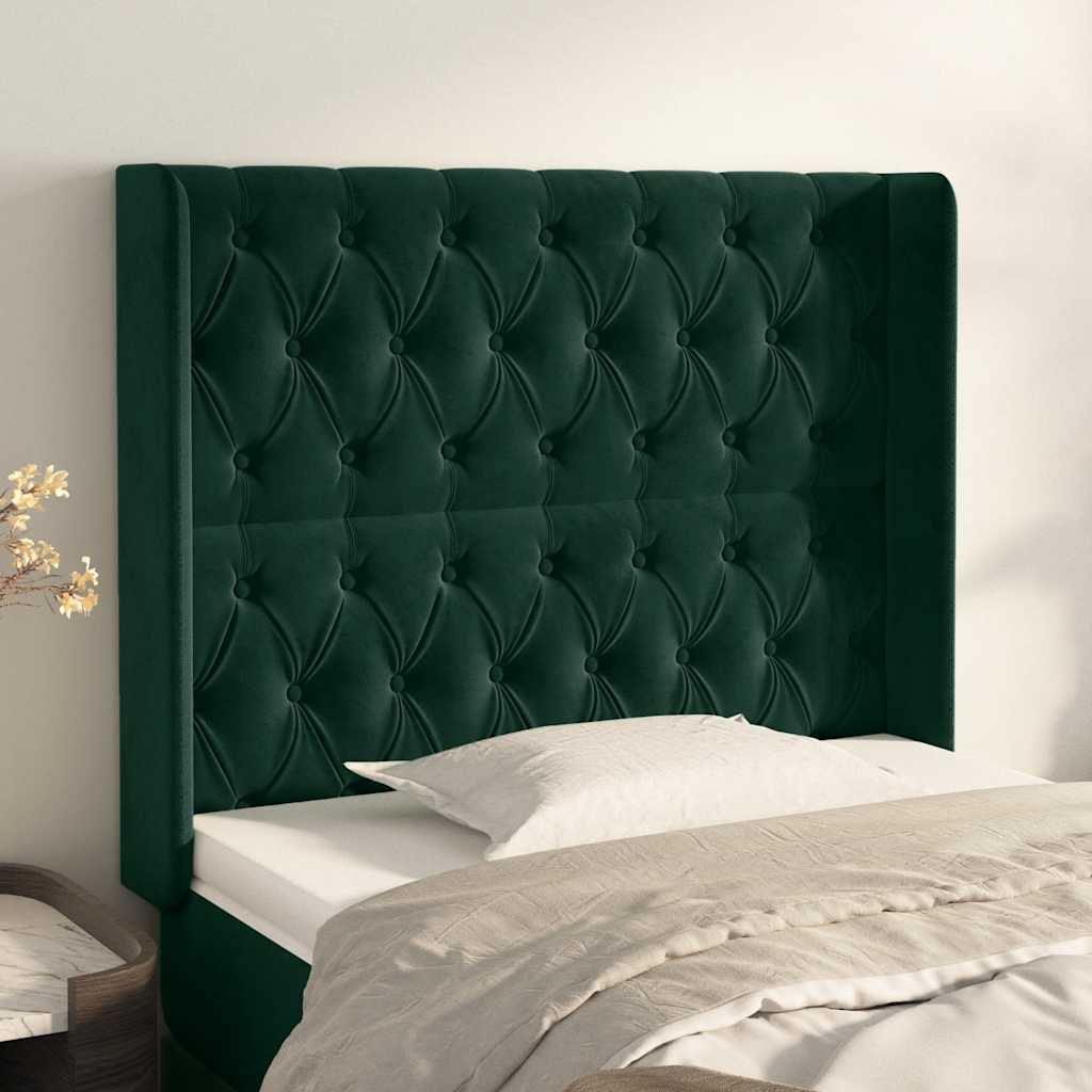 Hoofdbord met randen 93x16x118/128 cm fluweel donkergroen – afbeelding 1