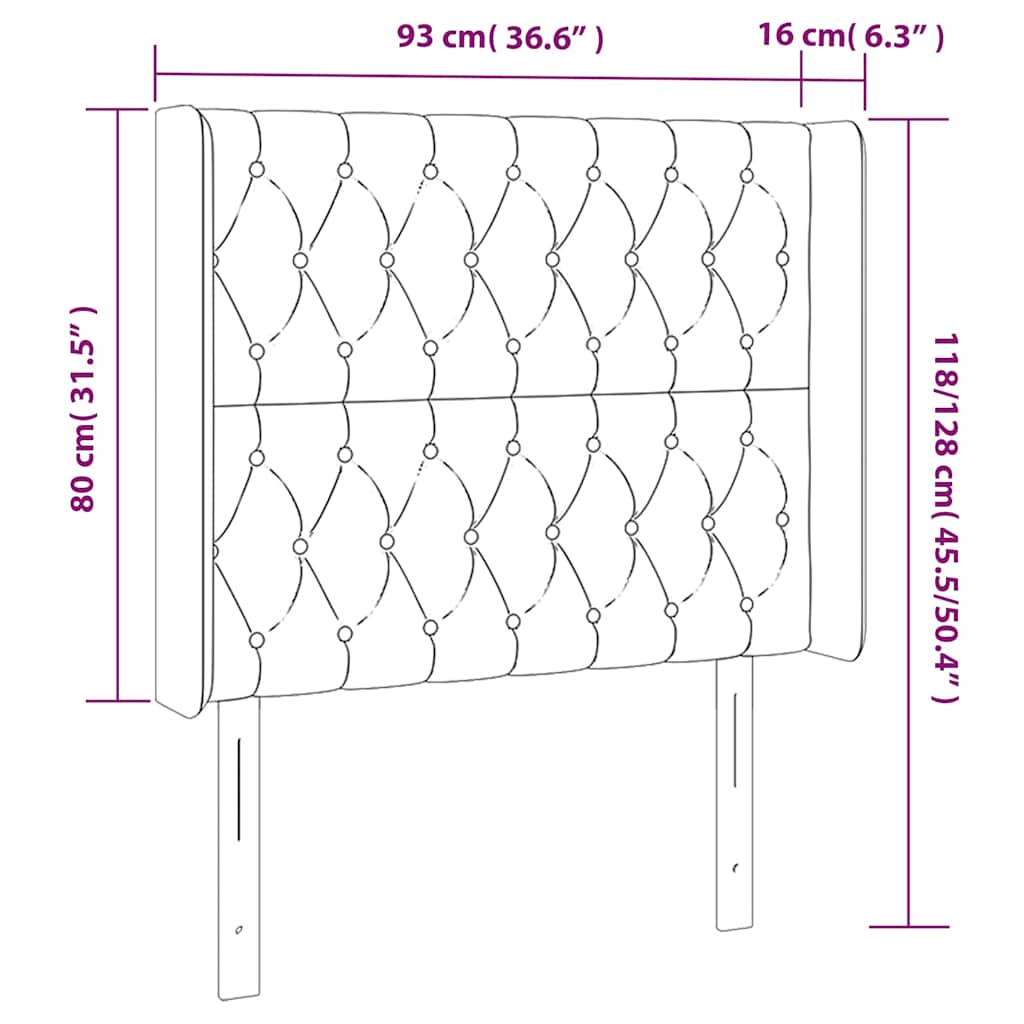 Hoofdbord met randen 93x16x118/128 cm fluweel donkergroen – afbeelding 7