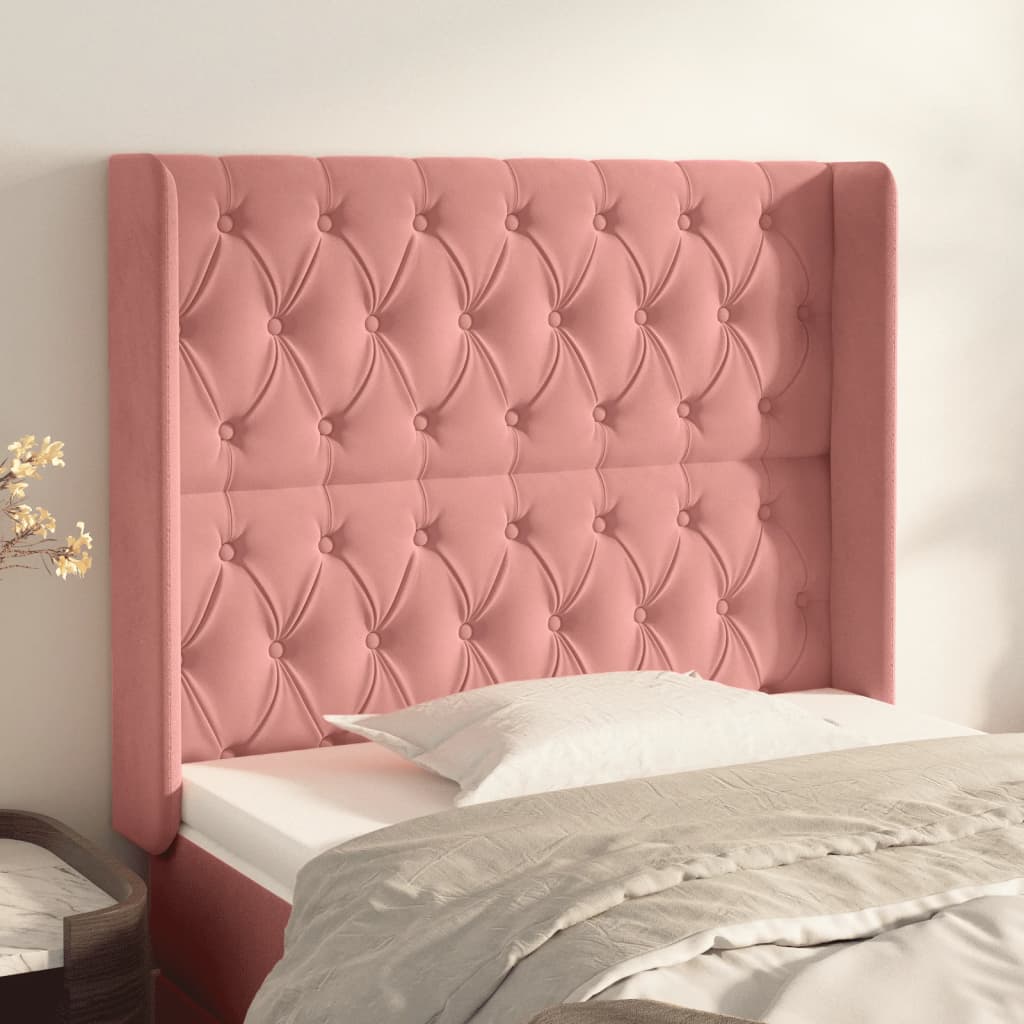 Hoofdbord met randen 93x16x118/128 cm fluweel roze – afbeelding 1