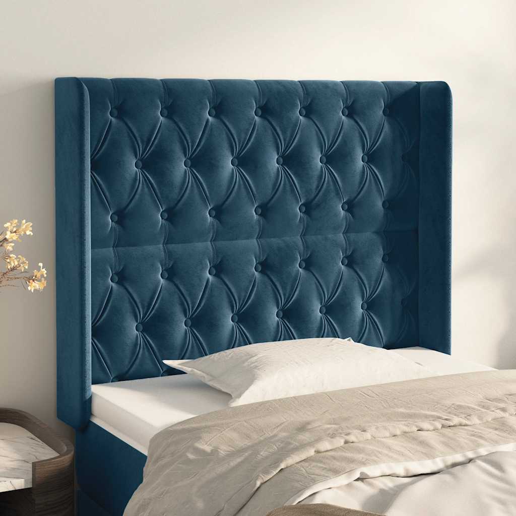 Hoofdbord met randen 103x16x118/128 cm fluweel donkerblauw – afbeelding 1