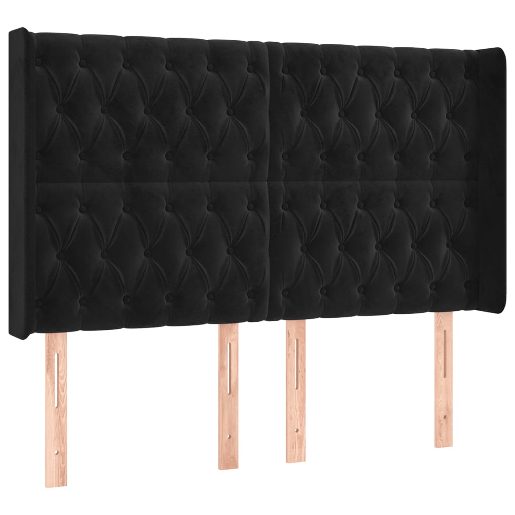 Hoofdbord met randen 147x16x118/128 cm fluweel zwart – afbeelding 2