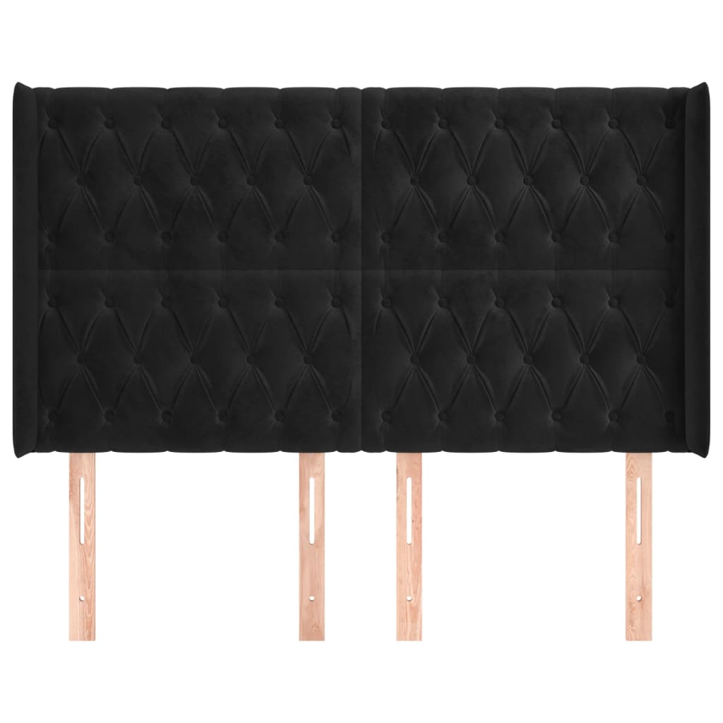 Hoofdbord met randen 147x16x118/128 cm fluweel zwart – afbeelding 3
