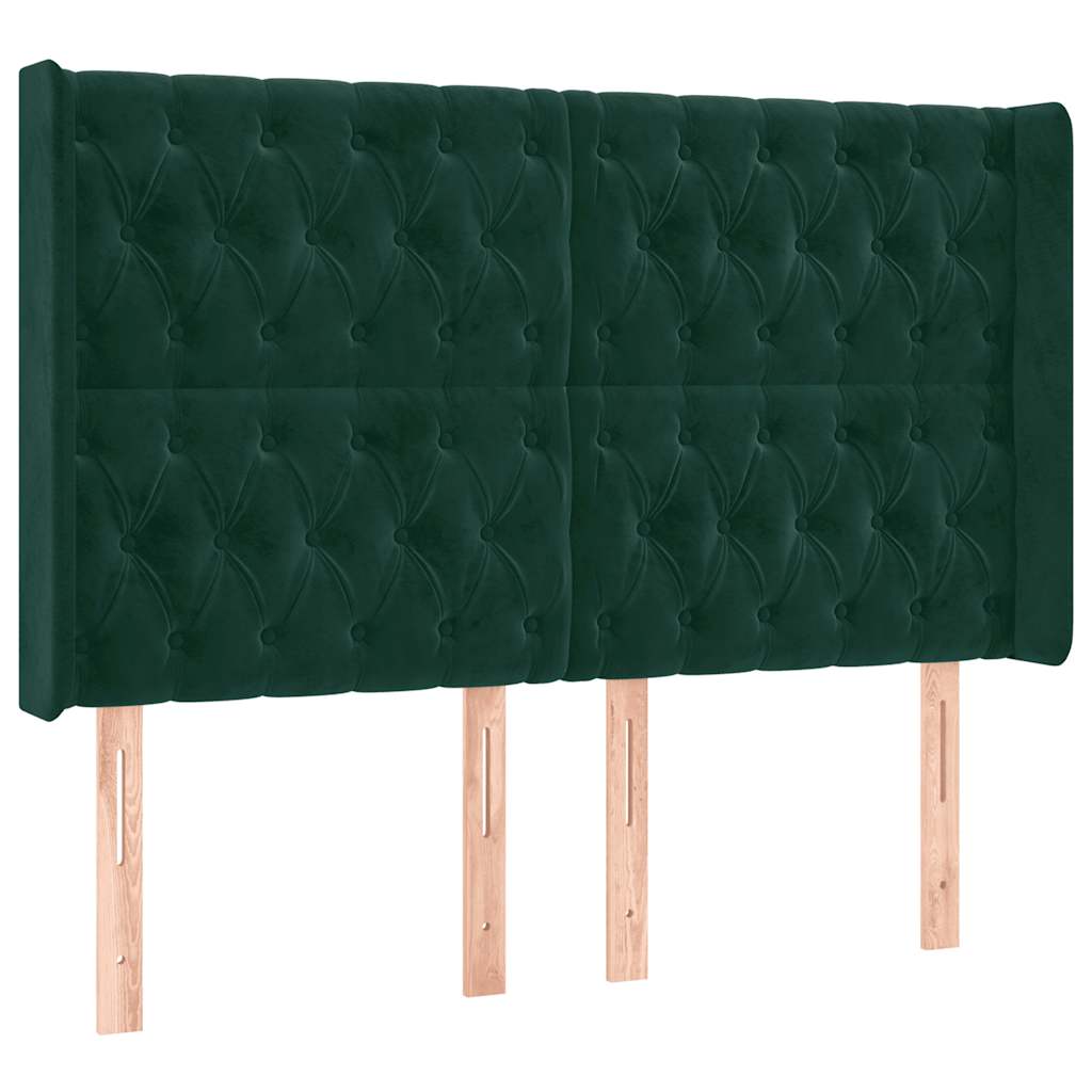 Hoofdbord met randen 147x16x118/128 cm fluweel donkergroen – afbeelding 2