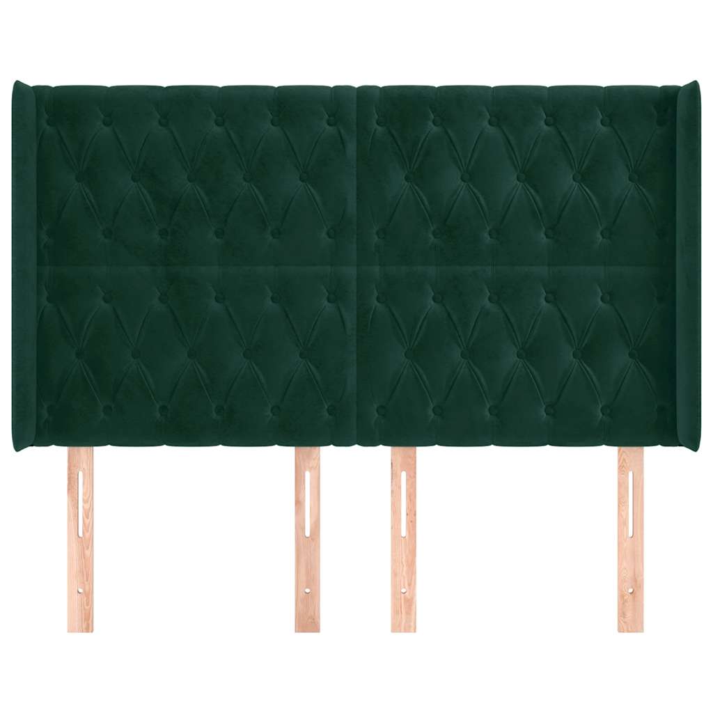 Hoofdbord met randen 147x16x118/128 cm fluweel donkergroen – afbeelding 3