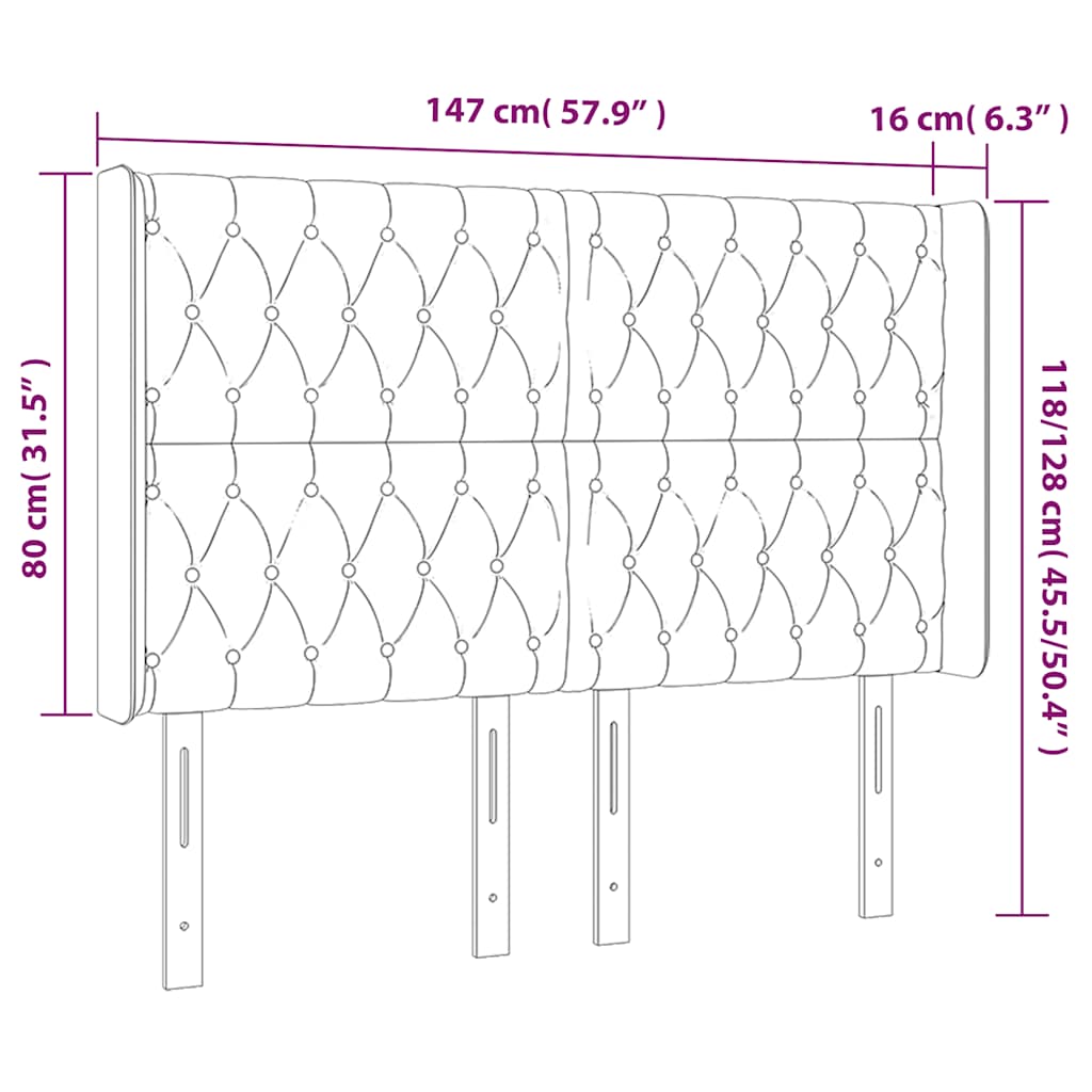 Hoofdbord met randen 147x16x118/128 cm fluweel donkergroen – afbeelding 7
