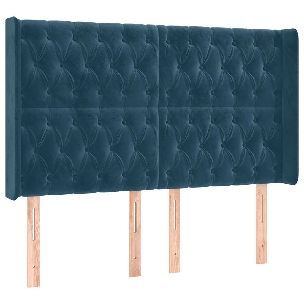 Hoofdbord met randen 147x16x118/128 cm fluweel donkerblauw – afbeelding 2