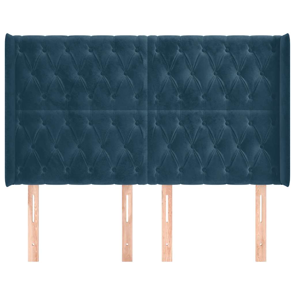 Hoofdbord met randen 147x16x118/128 cm fluweel donkerblauw – afbeelding 3