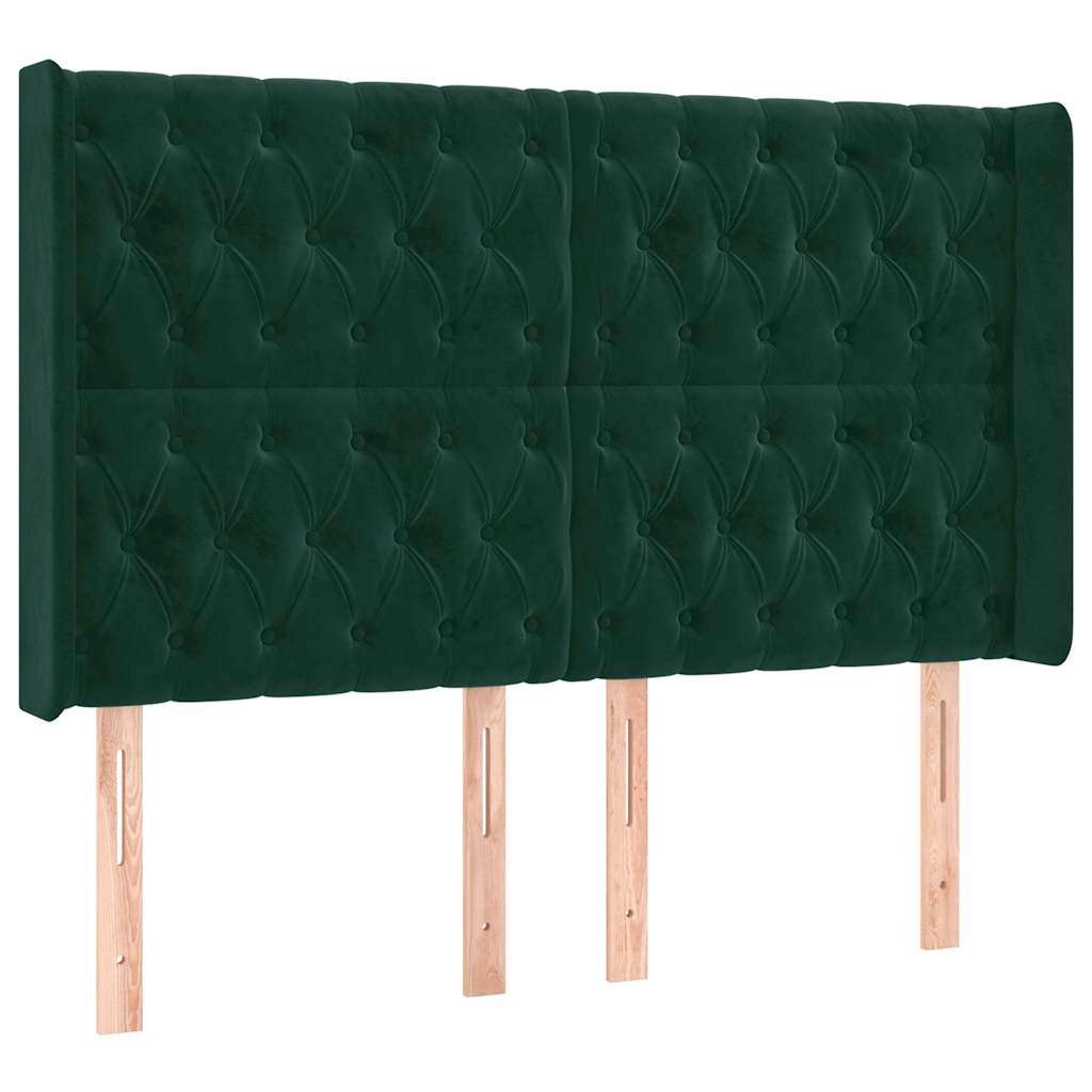 Hoofdbord met randen 163x16x118/128 cm fluweel donkergroen – afbeelding 2
