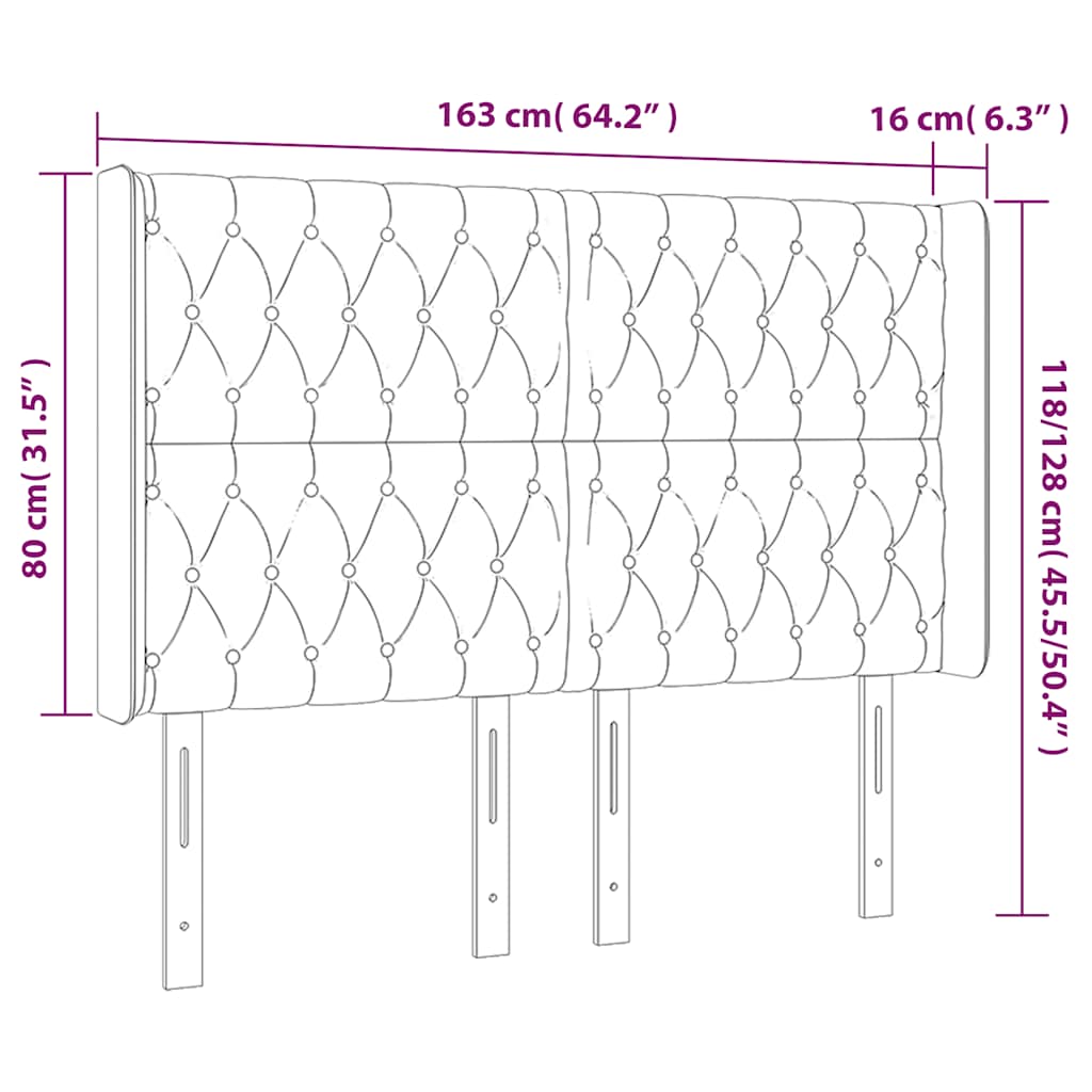 Hoofdbord met randen 163x16x118/128 cm fluweel donkergroen – afbeelding 7