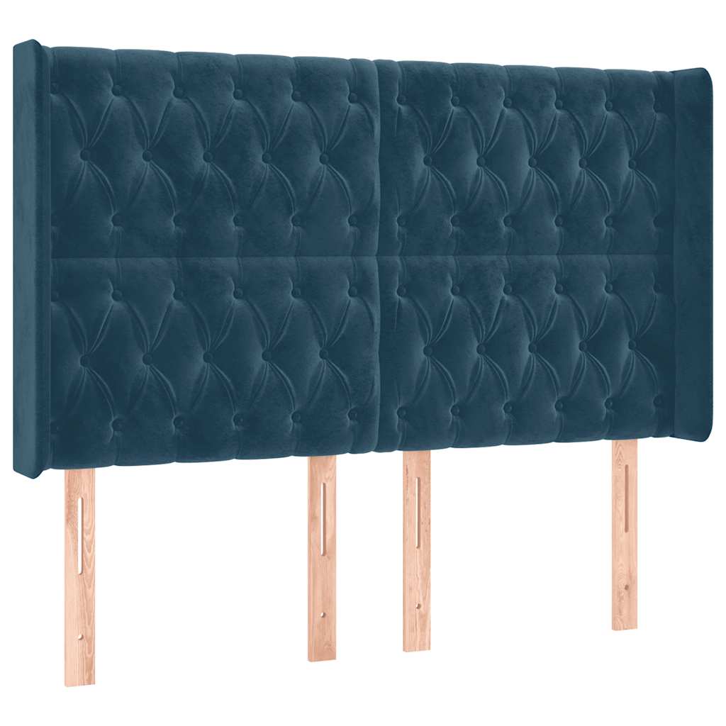 Hoofdbord met randen 163x16x118/128 cm fluweel donkerblauw – afbeelding 2
