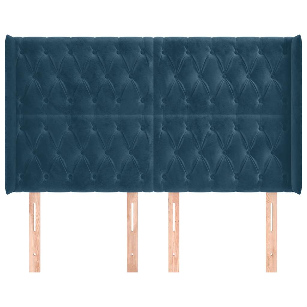 Hoofdbord met randen 163x16x118/128 cm fluweel donkerblauw – afbeelding 3
