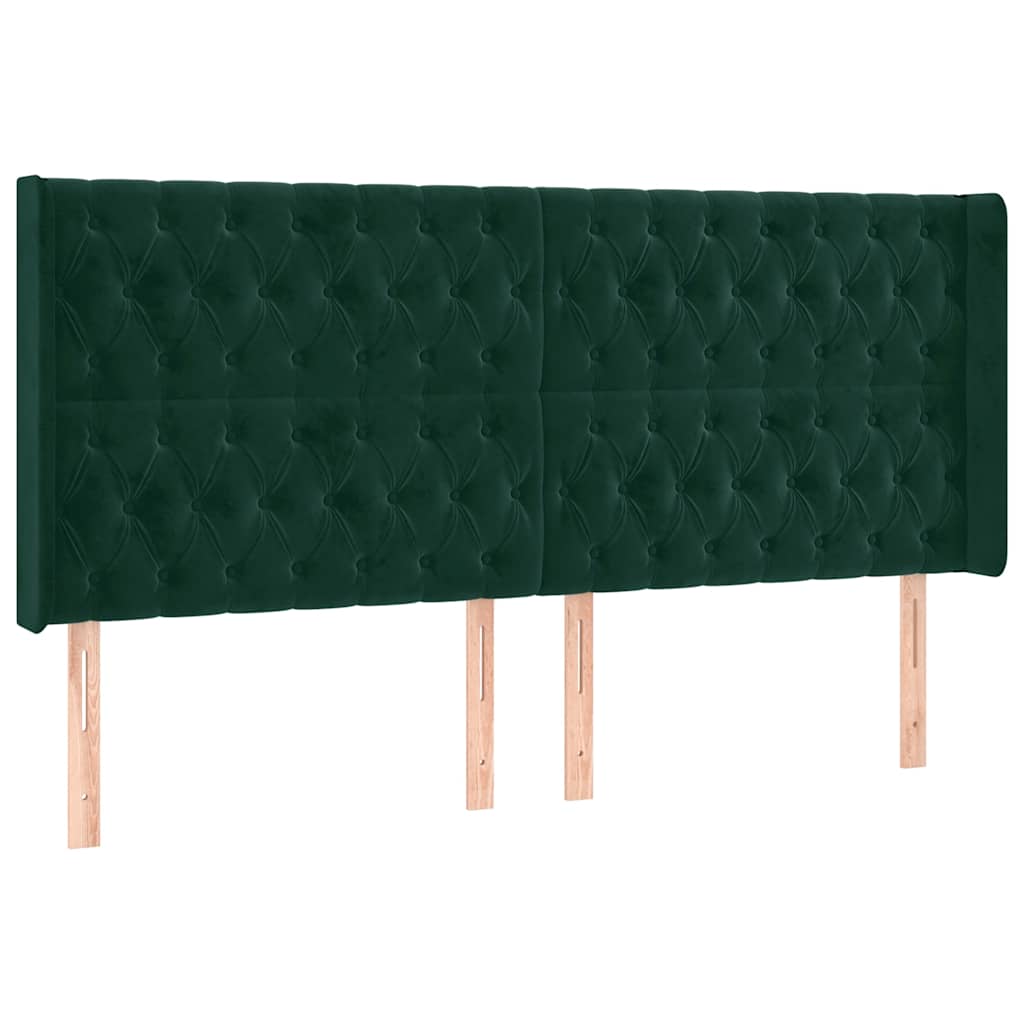 Hoofdbord met randen 183x16x118/128 cm fluweel donkergroen – afbeelding 2