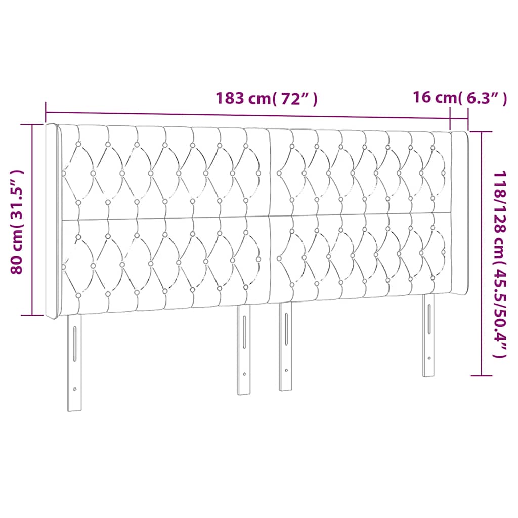 Hoofdbord met randen 183x16x118/128 cm fluweel donkergroen – afbeelding 7