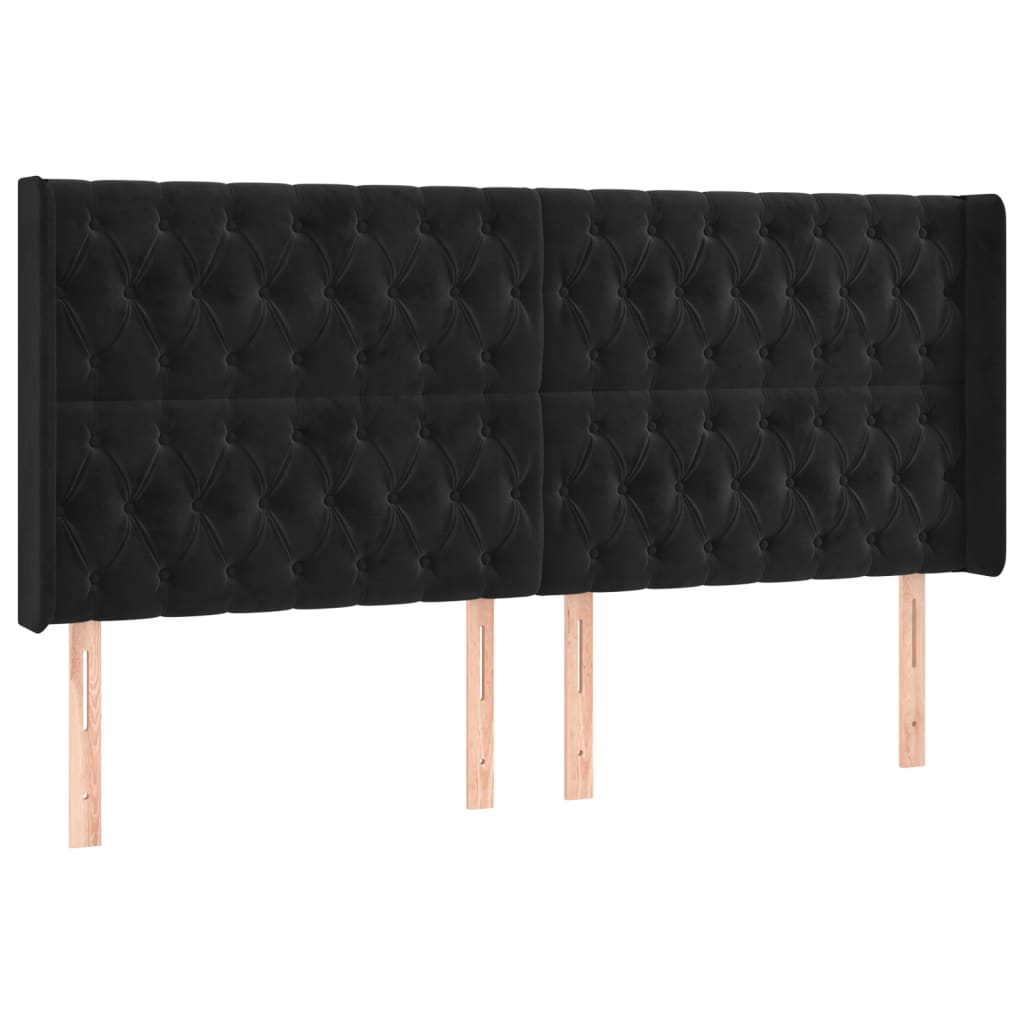Hoofdbord met randen 203x16x118/128 cm fluweel zwart – afbeelding 2
