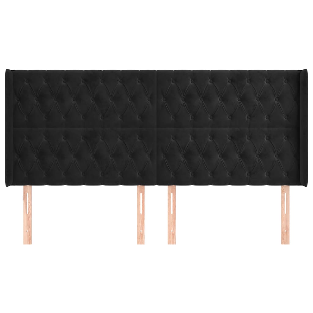 Hoofdbord met randen 203x16x118/128 cm fluweel zwart – afbeelding 3