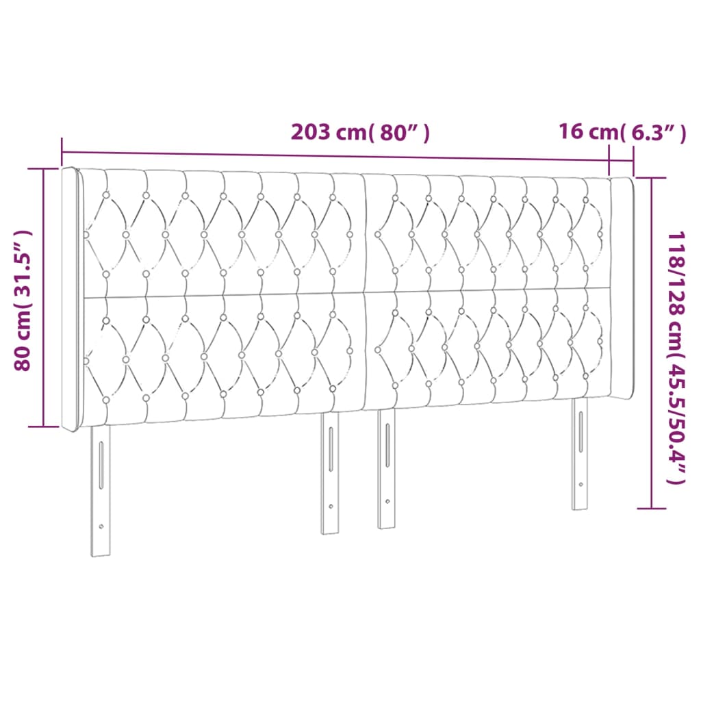 Hoofdbord met randen 203x16x118/128 cm fluweel zwart – afbeelding 9
