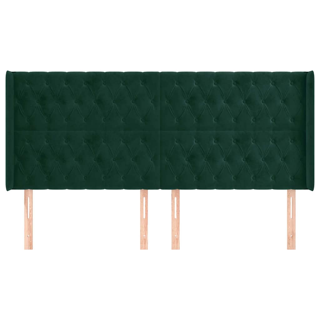 Hoofdbord met randen 203x16x118/128 cm fluweel donkergroen – afbeelding 3