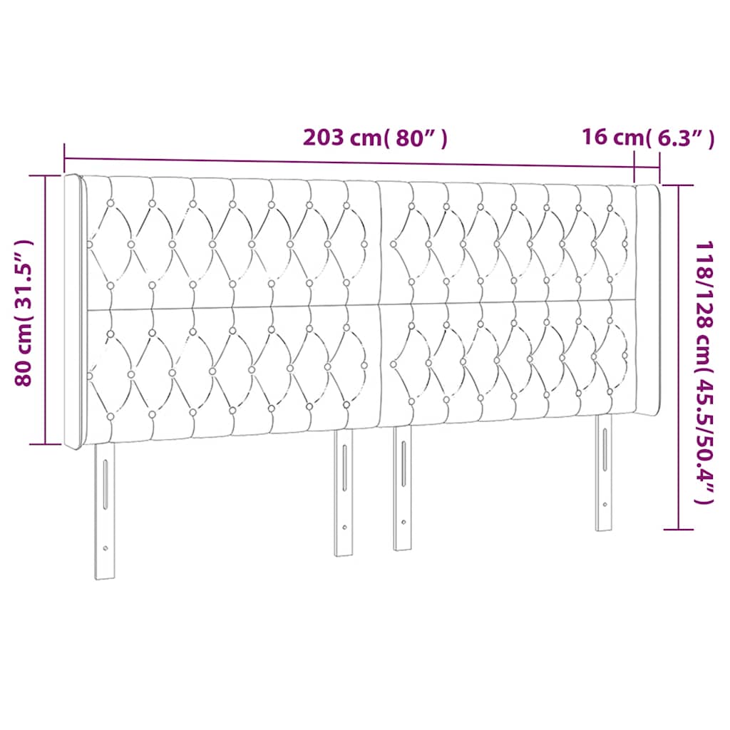 Hoofdbord met randen 203x16x118/128 cm fluweel donkergroen – afbeelding 7