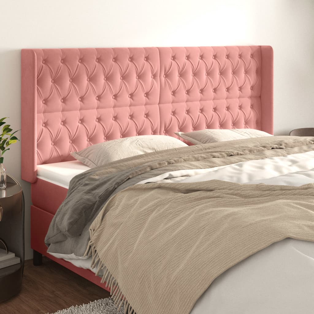 Hoofdbord met randen 203x16x118/128 cm fluweel roze