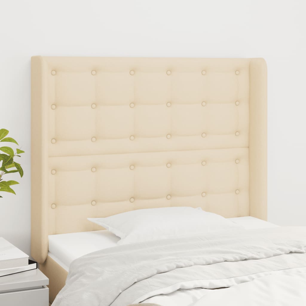 Hoofdbord met randen 83x16x118/128 cm stof crèmekleurig – afbeelding 1