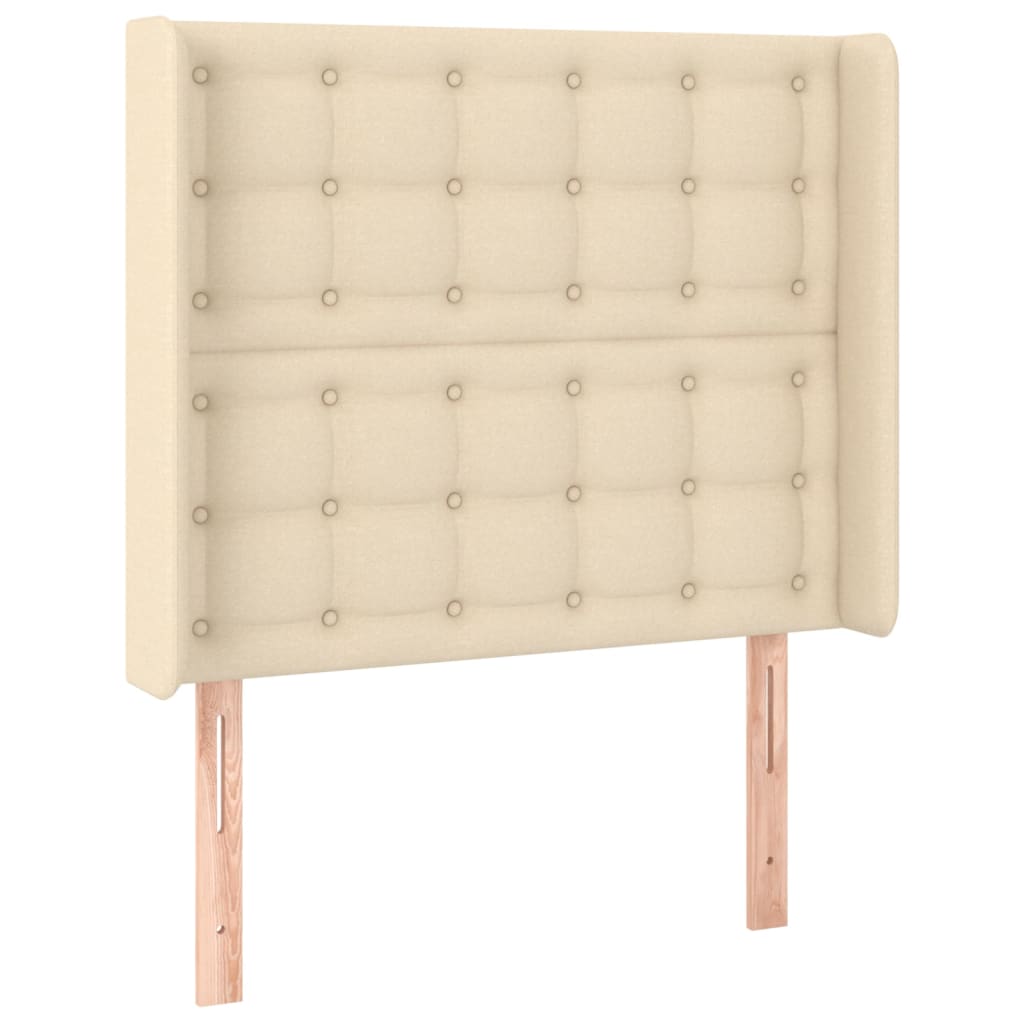 Hoofdbord met randen 83x16x118/128 cm stof crèmekleurig – afbeelding 2