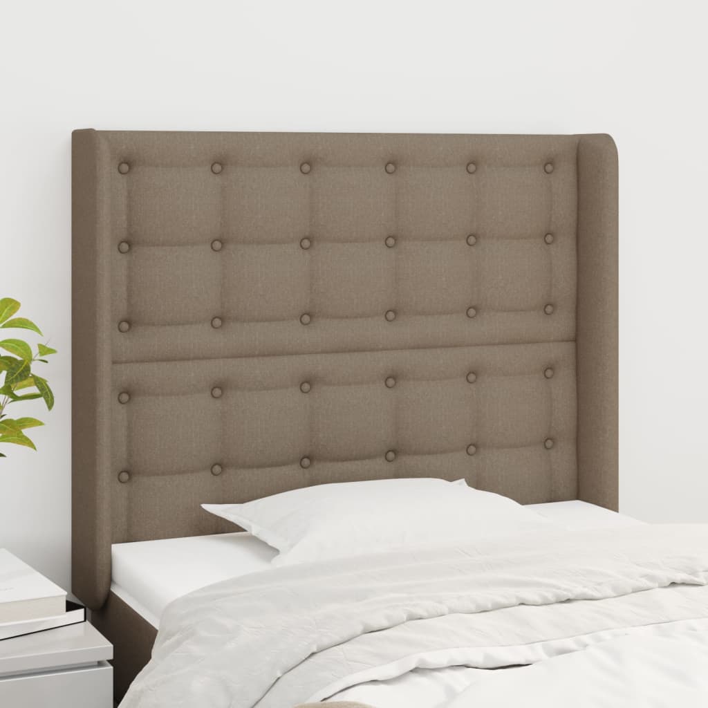 Hoofdbord met randen 93x16x118/128 cm stof taupe – afbeelding 1