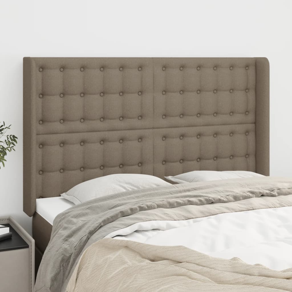Hoofdbord met randen 147x16x118/128 cm stof taupe – afbeelding 1