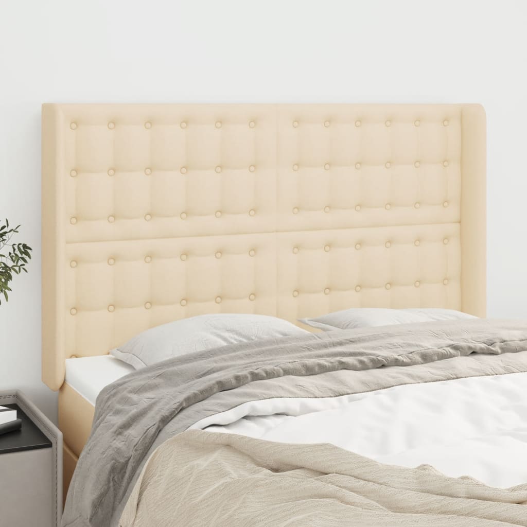 Hoofdbord met randen 147x16x118/128 cm stof crèmekleurig – afbeelding 1