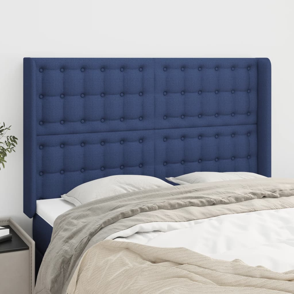 Hoofdbord met randen 147x16x118/128 cm stof blauw – afbeelding 1