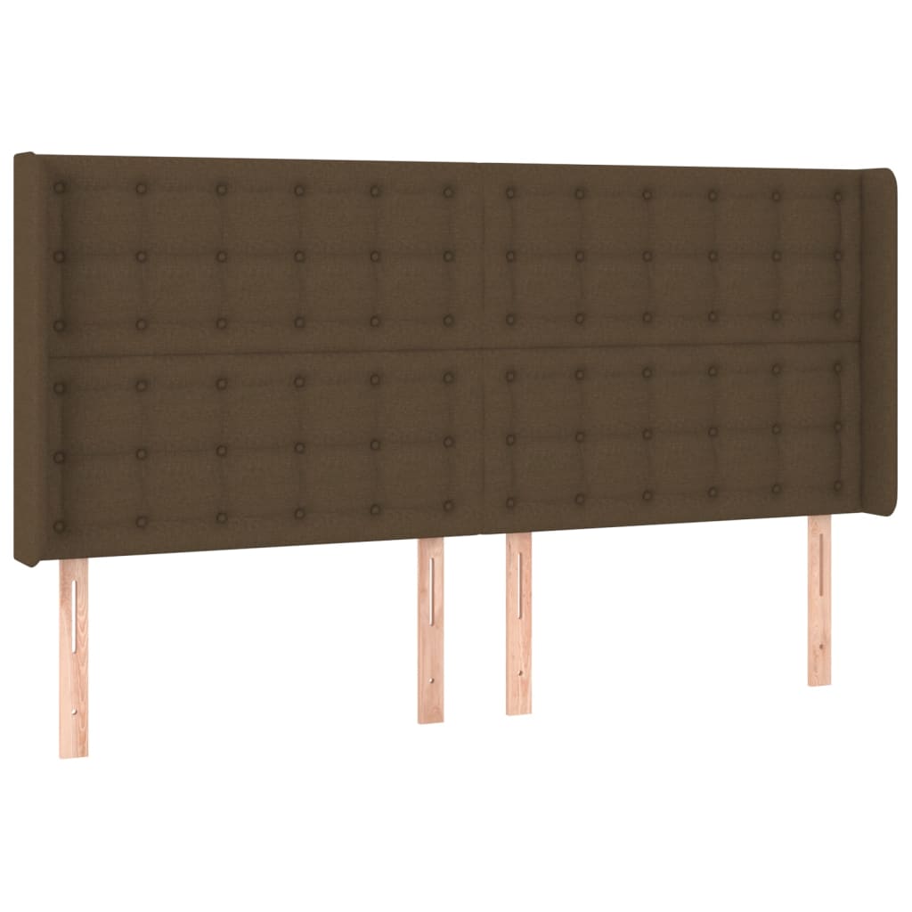 Hoofdbord met randen 163x16x118/128 cm stof donkerbruin – afbeelding 2