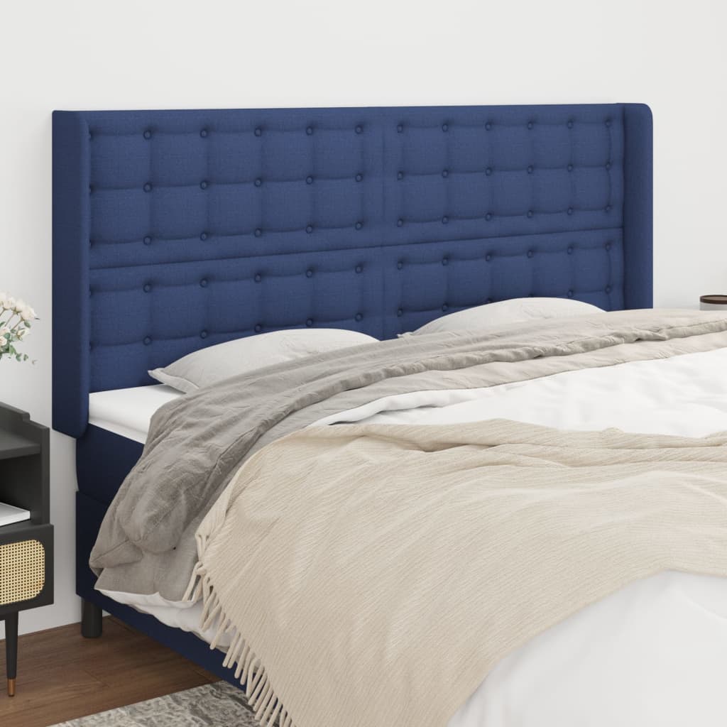 Hoofdbord met randen 163x16x118/128 cm stof blauw – afbeelding 1