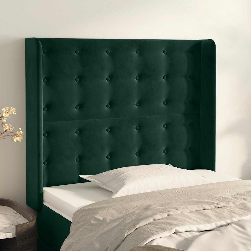 Hoofdbord met randen 83x16x118/128 cm fluweel groen – afbeelding 1