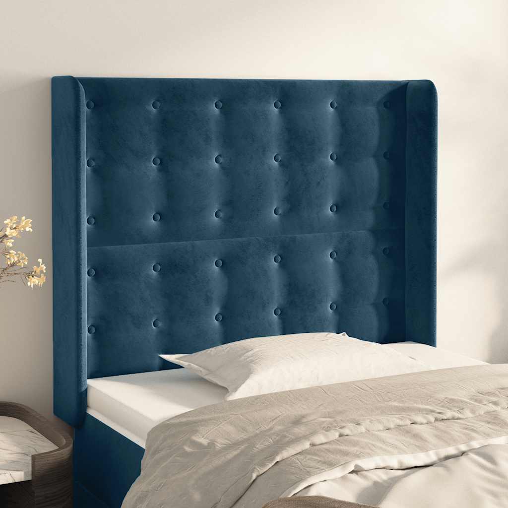 Hoofdbord met randen 83x16x118/128 cm fluweel blauw – afbeelding 1