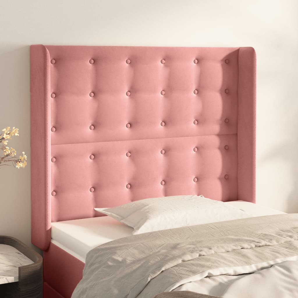Hoofdbord met randen 83x16x118/128 cm fluweel roze