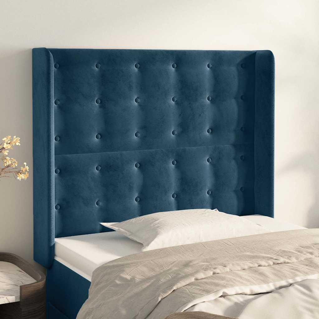 Hoofdbord met randen 103x16x118/128 cm fluweel donkerblauw