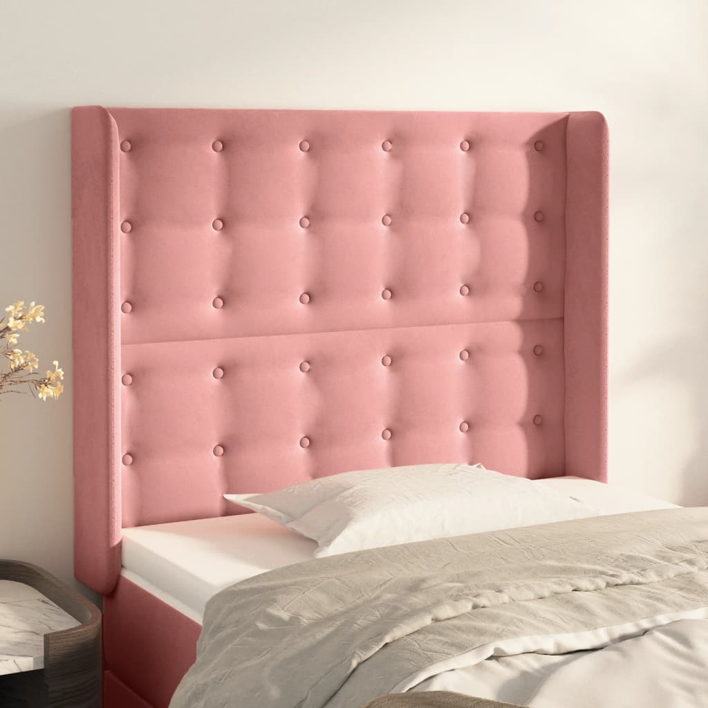 Hoofdbord met randen 103x16x118/128 cm fluweel roze – afbeelding 1