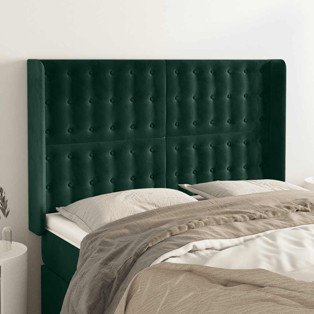 Hoofdbord met randen 147x16x118/128 cm fluweel donkergroen – afbeelding 1