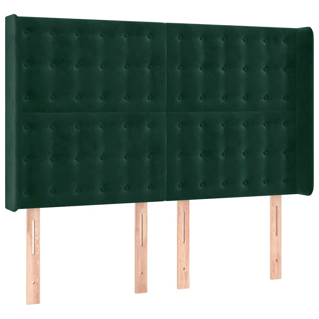 Hoofdbord met randen 147x16x118/128 cm fluweel donkergroen – afbeelding 2
