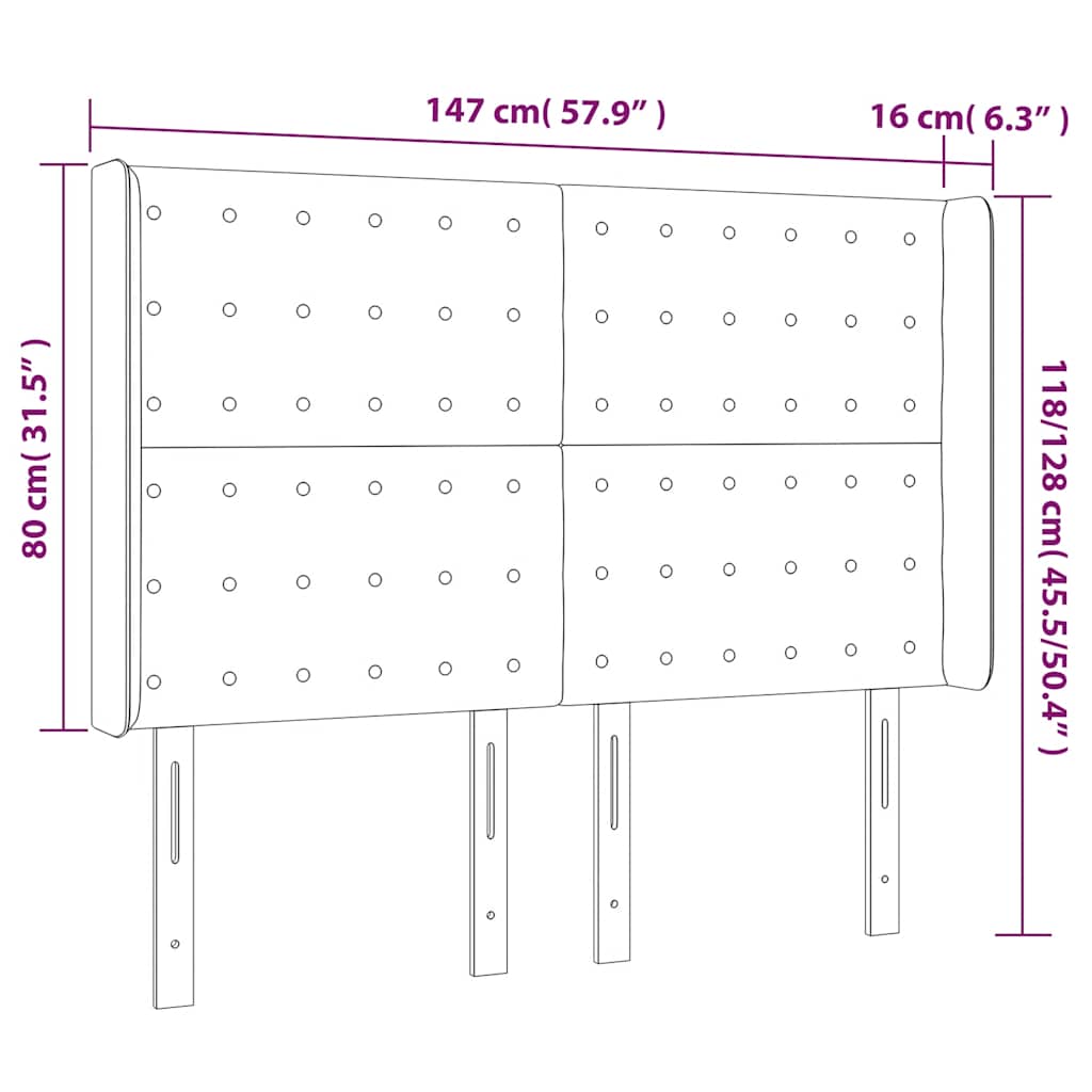 Hoofdbord met randen 147x16x118/128 cm fluweel donkergroen – afbeelding 7