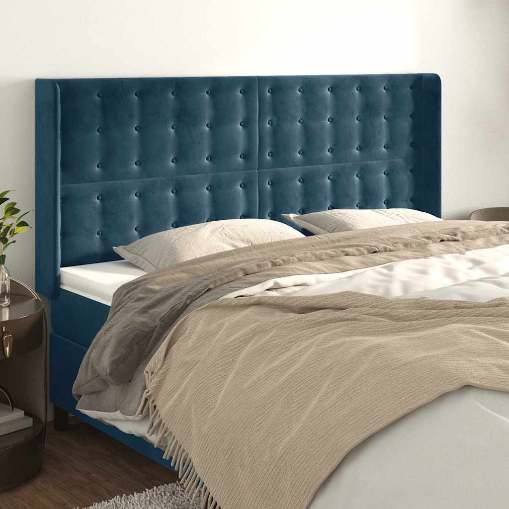 Hoofdbord met randen 183x16x118/128 cm fluweel donkerblauw – afbeelding 1