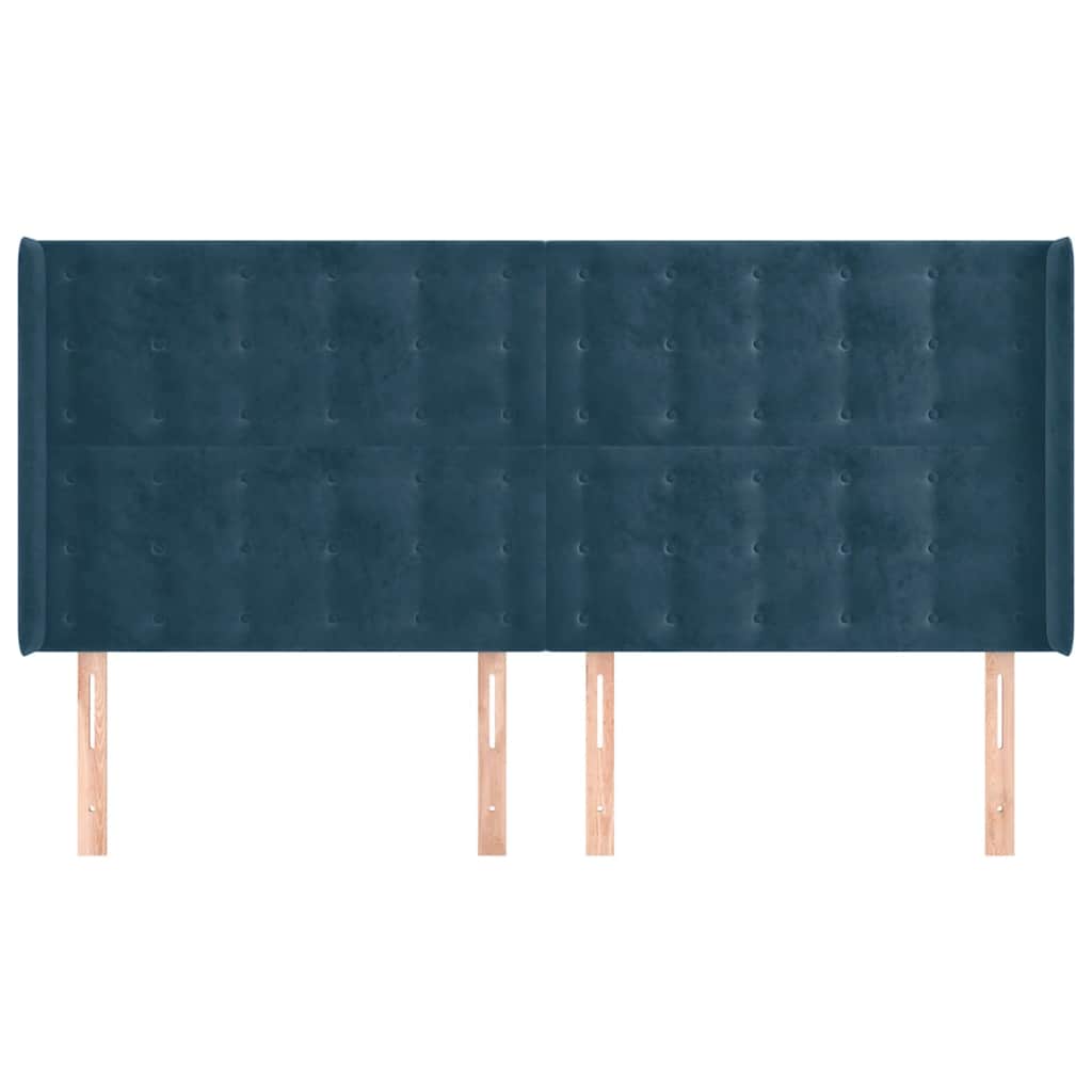 Hoofdbord met randen 183x16x118/128 cm fluweel donkerblauw – afbeelding 3