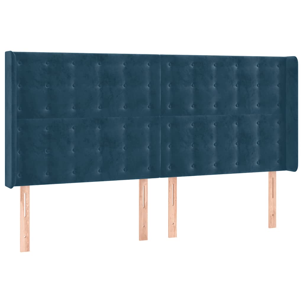 Hoofdbord met randen 203x16x118/128 cm fluweel donkerblauw – afbeelding 2