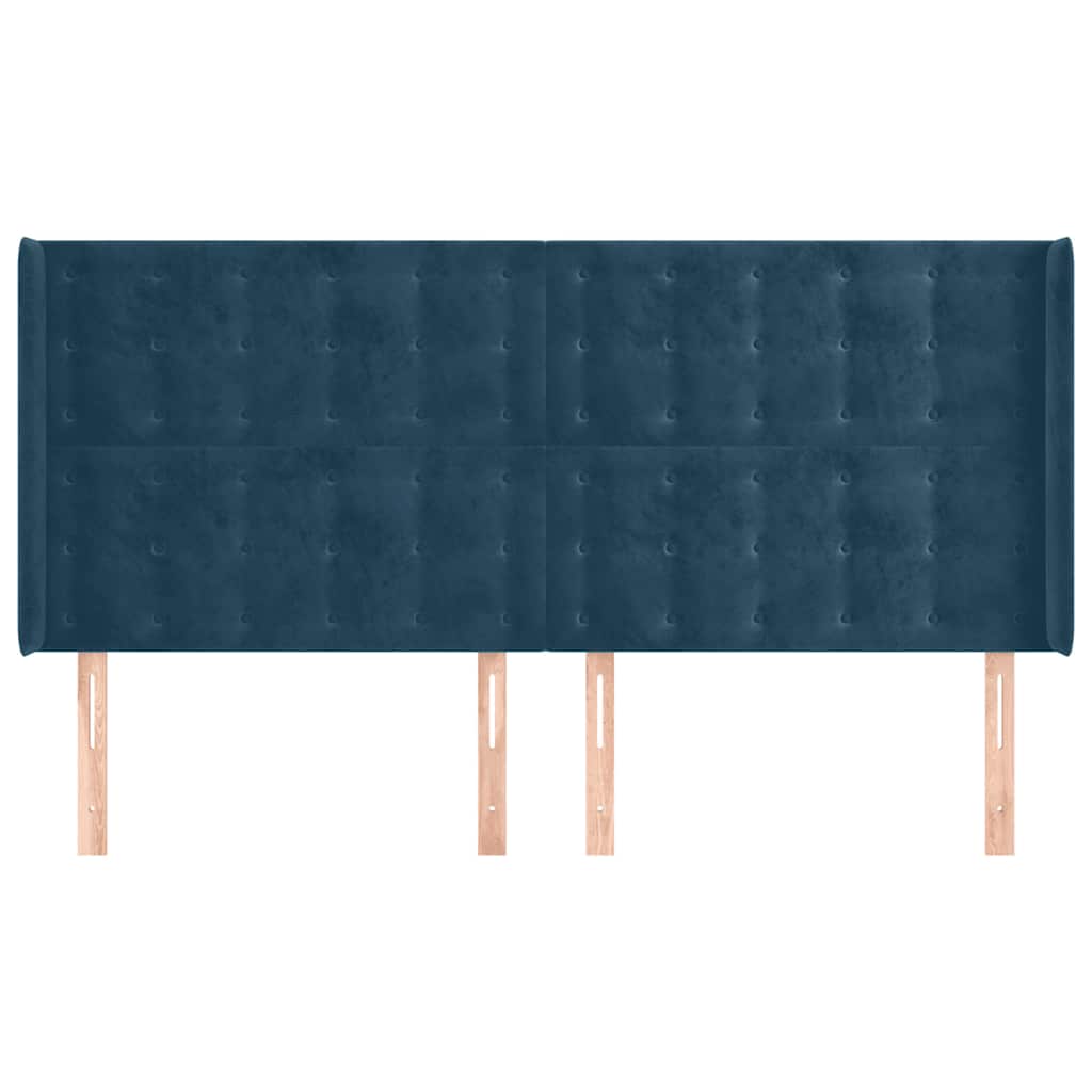 Hoofdbord met randen 203x16x118/128 cm fluweel donkerblauw – afbeelding 3