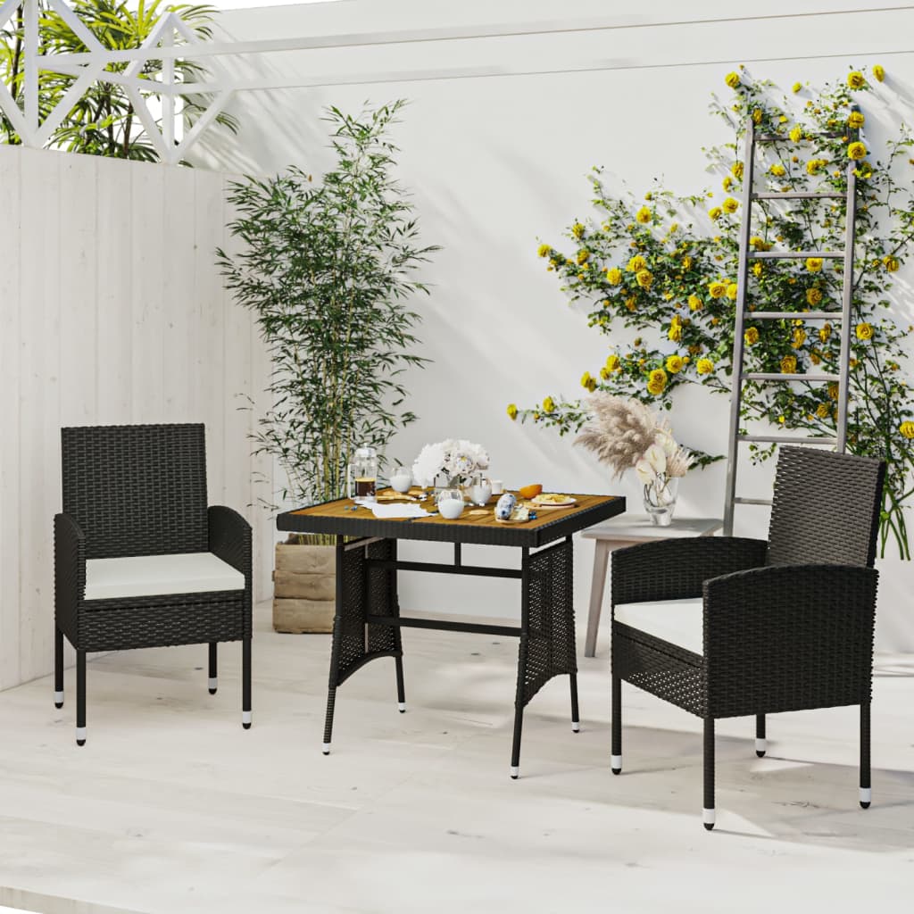 3-delige Tuinset poly rattan zwart – afbeelding 1