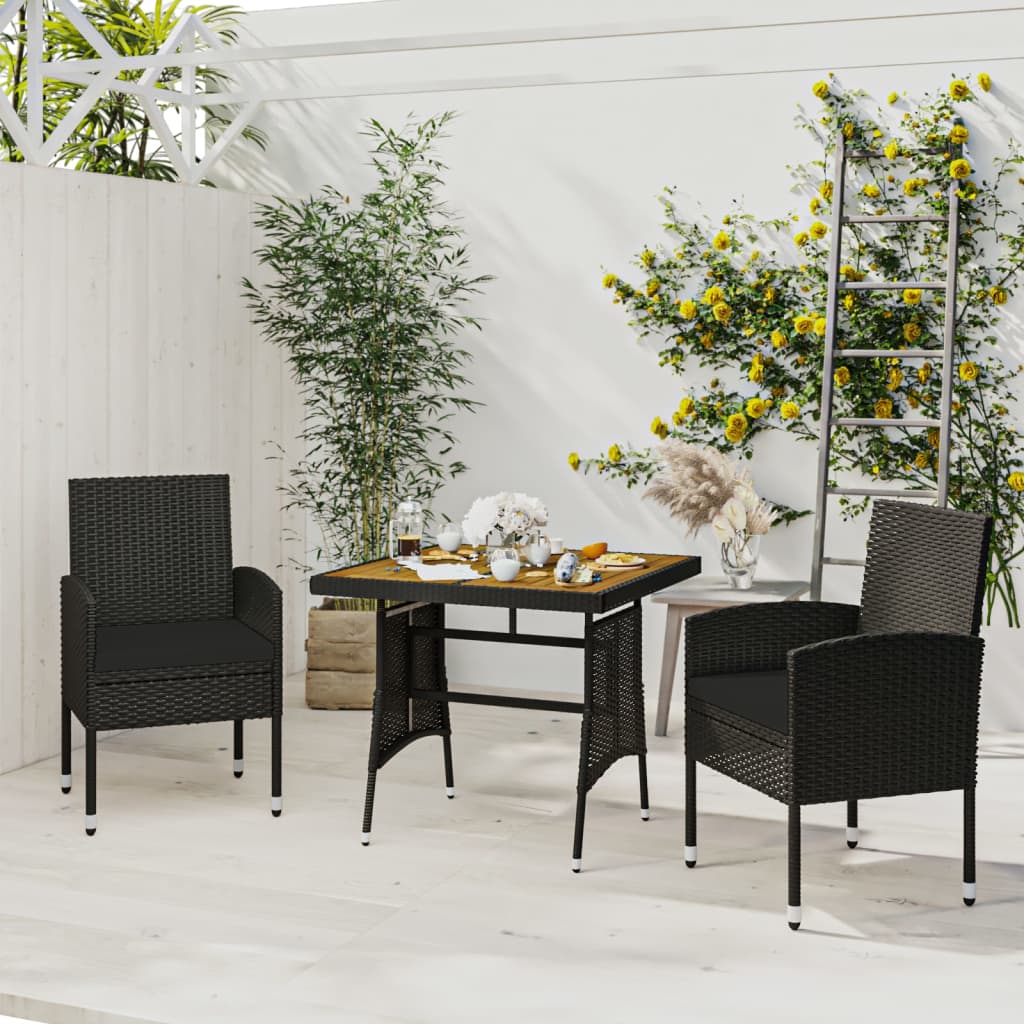 3-delige Tuinset poly rattan zwart – afbeelding 1