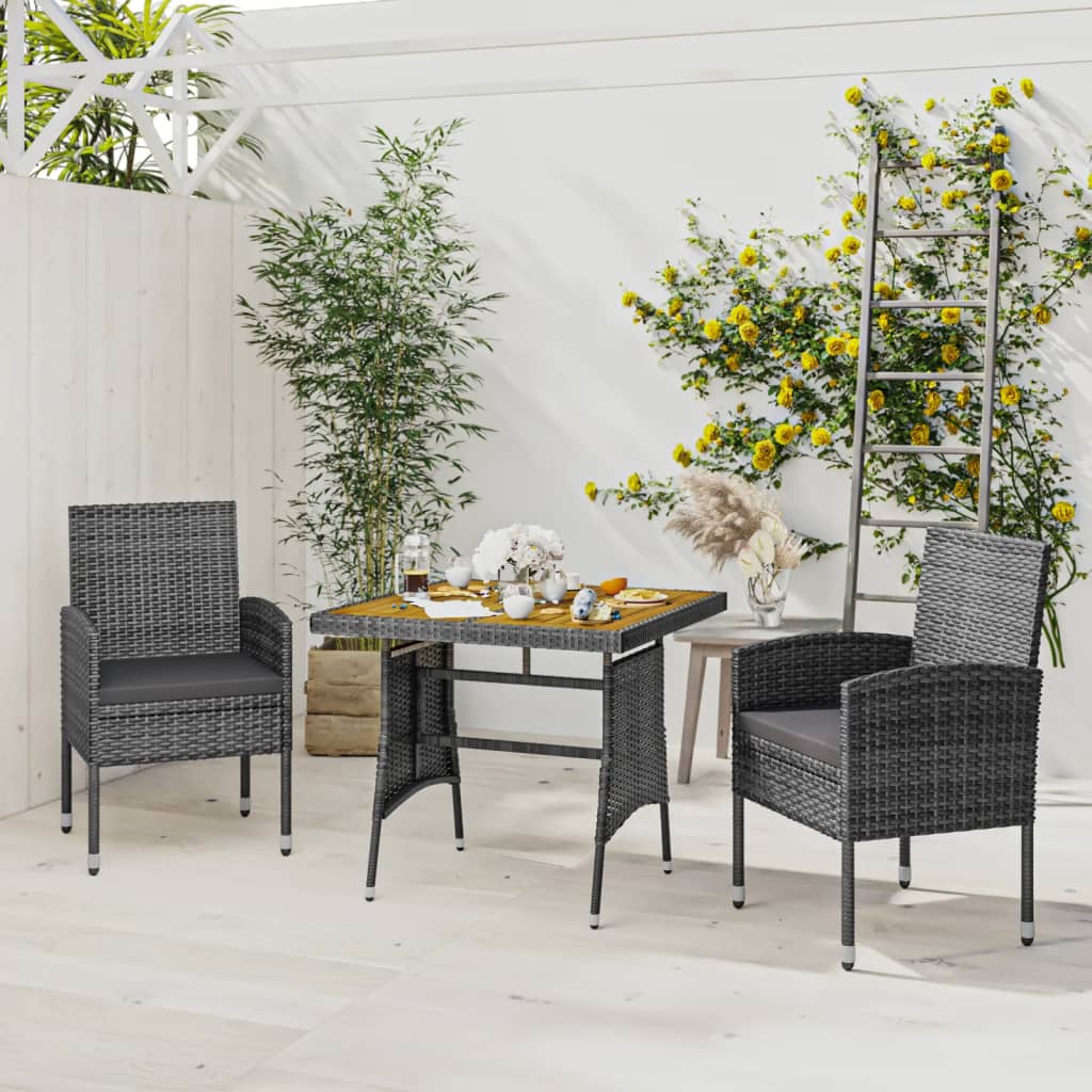 3-delige Tuinset poly rattan grijs