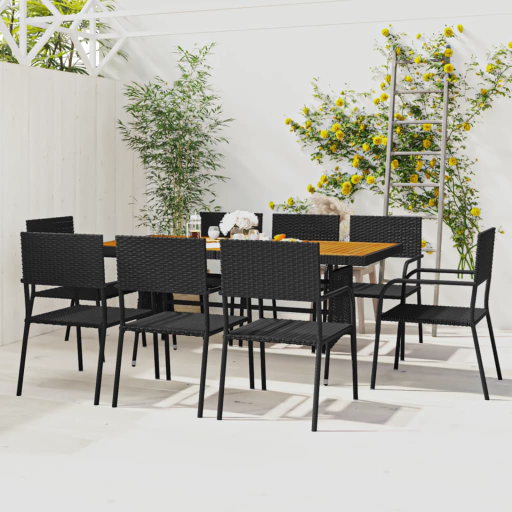 9-delige Tuinset poly rattan zwart – afbeelding 1