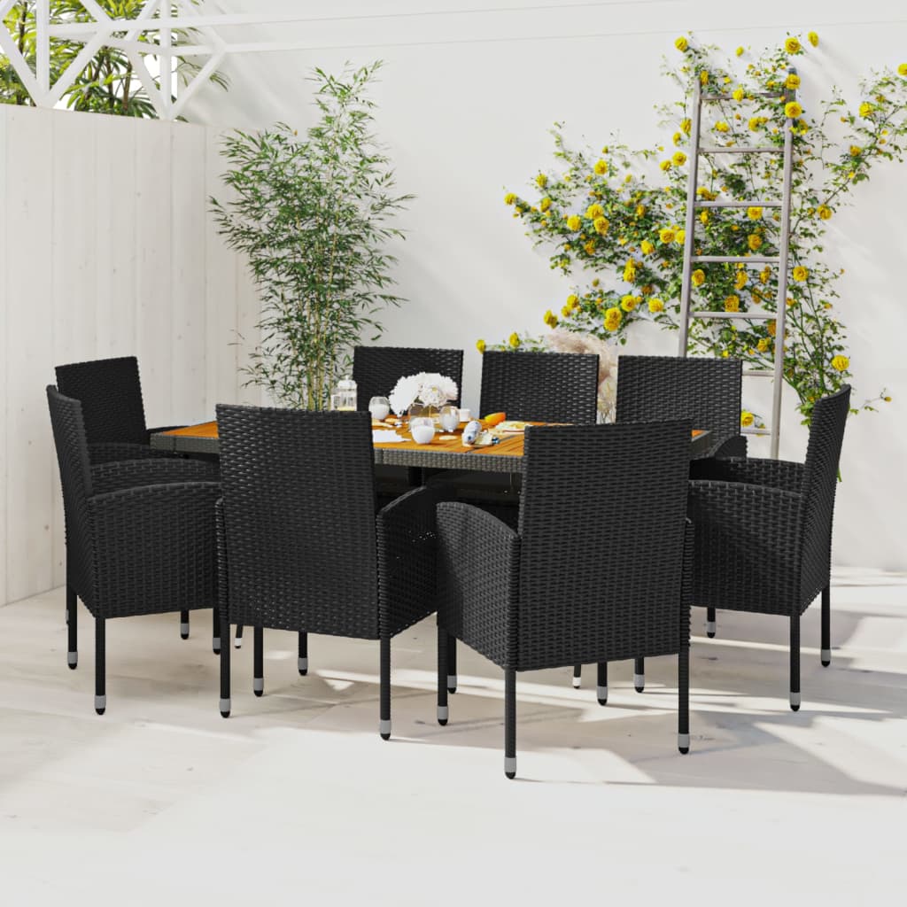9-delige Tuinset poly rattan zwart – afbeelding 1