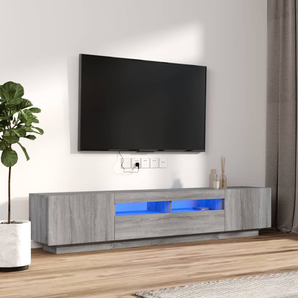 2-delige Tv-meubelset met LED bewerkt hout grijs sonoma eiken – afbeelding 1