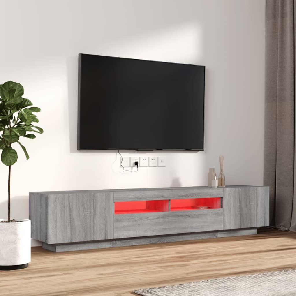 2-delige Tv-meubelset met LED bewerkt hout grijs sonoma eiken – afbeelding 3